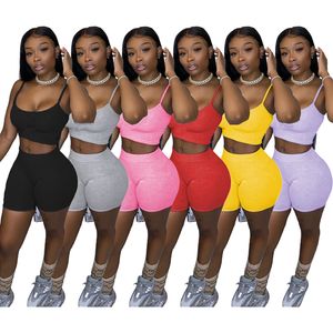 Dames joggingpakken plus maat 2XL zomeroutfits effen trainingspakken mouwloze tanktops + shorts tweedelige set sportkleding casual zwarte trainingspakken 4914