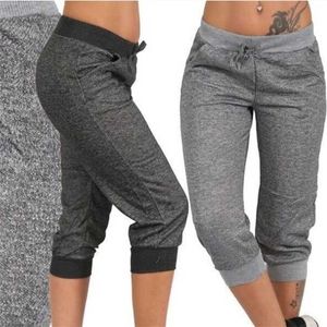 Femmes Joggers 3/4 Pantalon Casual Taille Élastique Sport Fitness Tuyau Strass Danse Paisley Cordon Femme Pantalon 211115