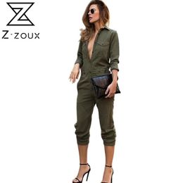 Dames Jumpsuit Army Green Rompers S Hoge Taille Slanke Lange Mouwen Mode 210524