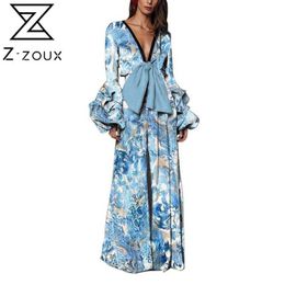 Dames Jumpsuit Bow Flared Sleeves V-hals Rompertjes Womens Vintage Casual Plus Size Print S Fashion 210524