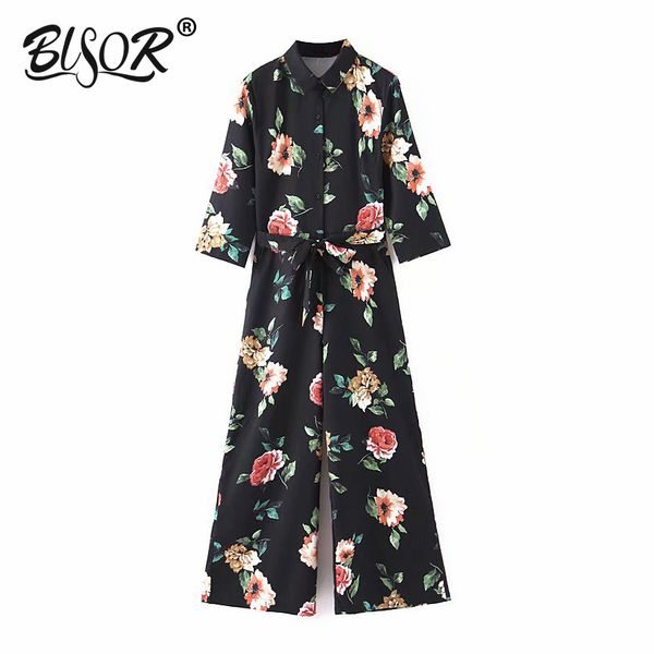 Mono de mujer con estampado de flores, peleles elegantes negros con cuello vuelto, pantalones largos, monos de mujer, monos 210430