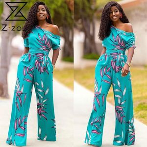 Dames Jumpsuit One Shoulder Printed Rompertjes Dames Lange Mouw Bandage Hoge Taille Herfst 210524