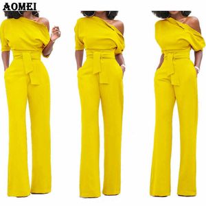 Dames Jumpsuit One Shoulder With Sashes Pockets OfficeWear Romper Combinina Mode Vrouwelijke Jumpsuits voor Elegante Lady Clothing Y19060501