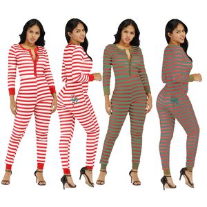 2024 Designer Dames Jumpsuits Casual Streepprint Kerst Overalls rits One-pieces Romper Broek Bodycon Bodycon Lange Mouwen 3XL winterkleding 8880