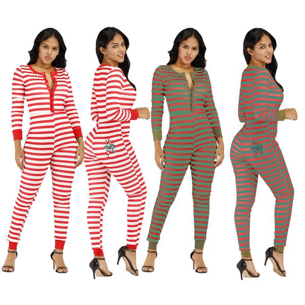 2024 Diseñador Mujeres Monos Casual Raya Impresión Navidad Monos Cremallera Una pieza Mameluco Pantalones Bodycon Manga larga Body 3XL Ropa de invierno 8880