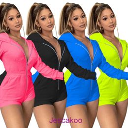 Dames Jumpsuits Designer 2022 Solid Color Fashion Travel Back Sports One Stuks Broek Rits Hooded Sweater Casual Rompertjes