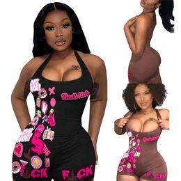 Vrouwen Jumpsuits Designer 2023 Nieuwe buitenfeest Slim Sexy Chest Wrapping High Elastic Tight Hanging Neck Shorts Rompers