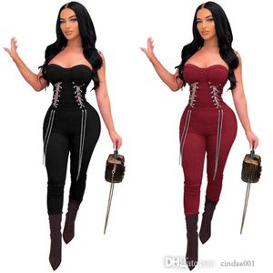 Dames Jumpsuits Designer 2023 Nieuwe slanke sexy beha zijde Corn-Eye Metal Chain Taille Up rechte kraag randelen 3 kleuren