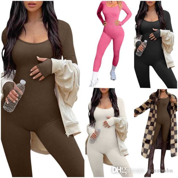 Femmes Combinaisons Designer 2023 Nouveau Slim Sexy Haute Élastique Sans Soudure Solide Body Serré Ceinture À Manches Longues Gilet Dames Barboteuses 4 Couleurs