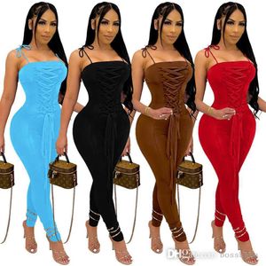 Dames Jumpsuits Designer 2023 Nieuwe Slim Summer Casual Sexy Solid Back Ploeged Riem Rompers 4 kleuren