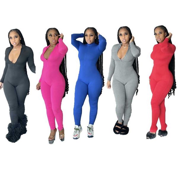 Femmes combinaisons Designer 2023 nouvelle couleur unie mince Sexy à manches longues discothèque tenues dames mode barboteuses 5 couleurs S-XXL