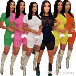 Femmes combinaisons Designer 2023 nouvelle couleur unie mince Sexy à manches courtes Onesies dames mode tricot une pièce Shorts barboteuses 6 couleurs
