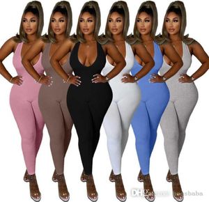 Mujeres Jumpsuits Designer 2023 Nuevo color sólido Canton Starbbed Sospeche Open Back Rompers 6 Colors1666108