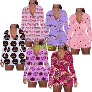 Mujeres mono chándal diseñador pijamas moda delgado sexy con cuello en v letras patrón impreso pantalones cortos de manga larga mamelucos 2022 am12