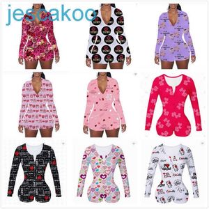 Dames Jumpsuits Designer Pyjama's Onesies Valentines Gift Nightwear Bodysuit Workout Button Leopard Gedrukt V-hals Dames Korte Rompertjes