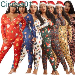 Dames Jumpsuits Designer Slanke Sexy Strakke Elastische Gebreide V-hals Brieven Kerstpatroon Gedrukte Dames Rompertjes 7 Kleuren