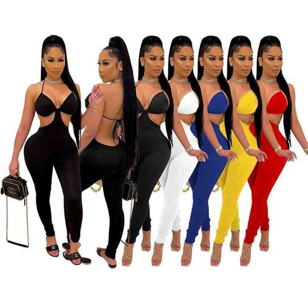 Femmes Combinaisons Designers Vêtements Solide Couleur Barboteuses Dos Ouvert Sexy Body Slim Pantalon Discothèque Onesies