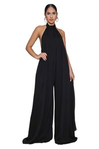 Vrouwen jumpsuits elegante losse casual fit chiffon jurken halter nek backless rompertjes wijd been jumpsuit