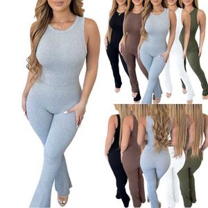 Designer 2023 femmes combinaisons été solide barboteuses Sexy sans manches fermeture éclair mince taille haute body 5 couleurs Xs-xl