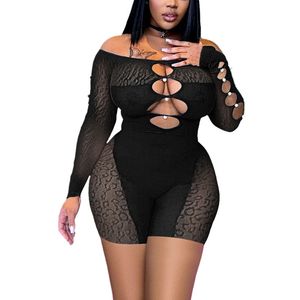 Femmes Jumps Courstes Rompers Skinny Sexy Sleeve Hollow Out Voir à travers Bodycon Hot Pantal