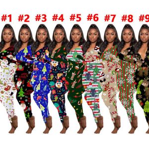 Vrouwen jumpsuits slanke sexy huiskleding kerstpyjama's bedrukte v-neck lange mouw broek dames nieuwe strakke rompers 9 kleuren
