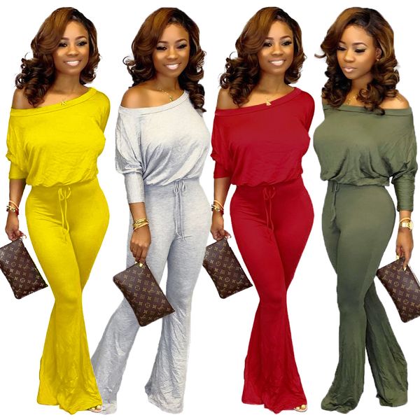 Femmes Combinaisons Sans Couleur Solid Bat Sleeve Jumpsuits occasionnels pour la mode 2 Tenues de paize