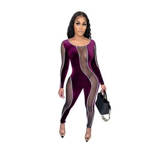 Dames Jumpsuits Trendy Product Sheer Mesh Patchwork Skinny Hoge Taille Potlood Broek Sexy Rompers Party Club Outfits 210525