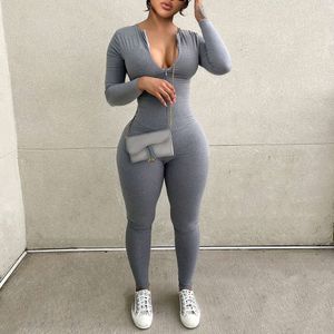 Vrouwen Jumpsuits Rits V-hals Lente En Herfst Nieuwe Sexy Body Lange Mouw Broek Voor Vrouw Herfst Kleding XS-XL