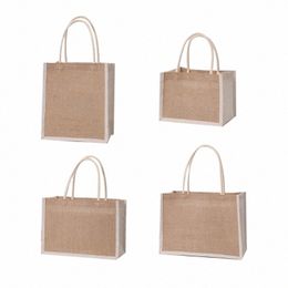 Femmes Jute Tote Shop Sac à main en toile de jute Sac à main réutilisable Beach Shop Sac d'épicerie avec poignée de grande capacité Sac de rangement pour articles divers H2bL #