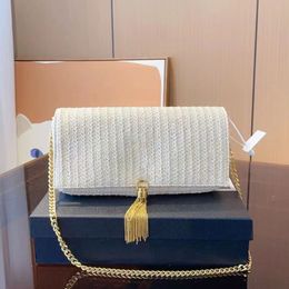 Vrouwen Kate Raffia Straw Baguette Bag Frankrijk Merk Matel Tassel Crossbody Baguette Handtas Lady Verstelbare Riem Schoudertassen Luxe Lafite Gras Stro Handtas