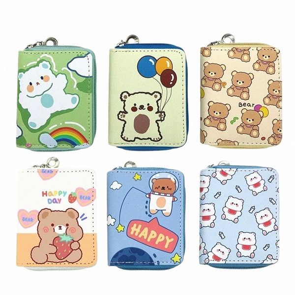 Femmes Kawaii Bear Portefeuilles Pocket Purse Filles Porte-carte Patchwork Portefeuille Lady Femelle Fi Court Porte-monnaie Mey Sac M0MI #