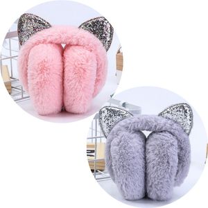 Vrouwen Kids Cat Ear Earmuffs With Rhinestone Winter Warm Bont Oor Muffs Leuke Hoofdband Oor Warmer Pluche Oorflap voor meisjes Dames