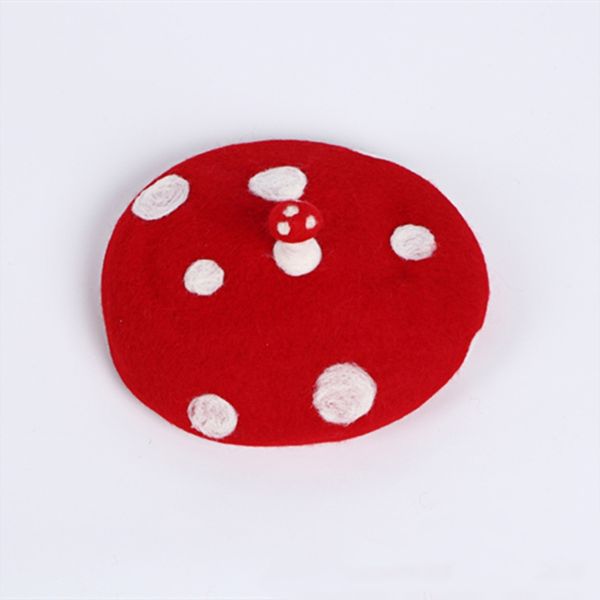 Femmes Enfants Nouveauté Mignon Petit Champignon Rouge Béret À La Main Faux Feutre Laine Blanc Point Vintage Peintre Bonnet Chapeau