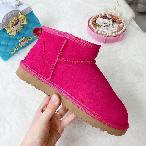 Bottes de neige pour femmes et enfants, Mini chaussures d'hiver en cuir fendu de vache, pour filles et enfants