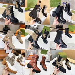 Femmes Bottes Designer Talons Hauts Bottines Véritables chaussures Mode Hiver Automne Martin Cowboy Cuir matelassé À Lacets Chaussure D'hiver Semelle En Caoutchouc