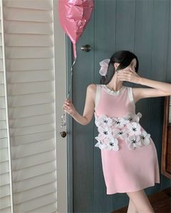 Vrouwen gebreide jurk slanke 3D bloem mouwloze zomer elegante avond patry kleuraanpassing femmes vestido