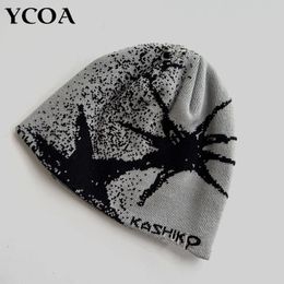 Dames Gebreide Muts Winter Beanie Kpop Y2k Accessoires Hip Hop Warm Gothic Grafische Street chic Lente Vintage Trui Koreaanse Unisex 240124