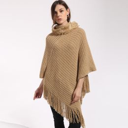 Femmes pulls à capuche en tricot Poncho Cape manteau surdimensionné gland Cardigan lâche gaufre irrégulière Cape Cape châle pull
