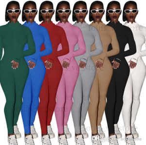 Femmes Tricot Combinaisons Designer 2023 Mince Sexy Broderie LUCKY Lettres Fermeture Éclair À Manches Longues Côtes Onesies Sport Barboteuses Col Haut Fit Body Pantalon XS-XXL T230808