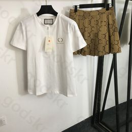 Femmes broderie t-shirt mini-jupe mode décontracté plissé jupe courte Simple chemise ample jupe chemisier deux pièces ensemble