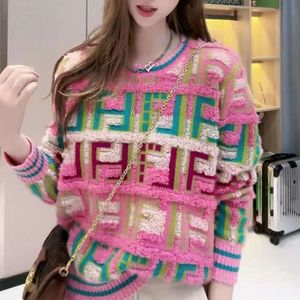 vrouwen breien tops designer sweaters mode gradiënt kleurbrief grafische trui casual ronde nek pullover kleurrijke gebreide kleding