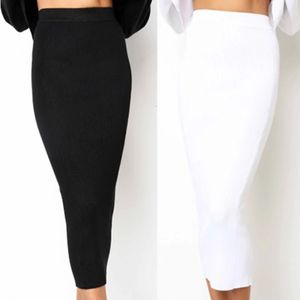 Vrouwen Gebreide Herfst Bodycon Lange Rok Sexy Zwart Wit Hoge Taille Strakke Vrouwen Maxi Elegante Party Club Wear Kokerrokken 231228