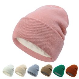 Femmes tricotées Beanie chapeaux hiver polaire doublé plus chaud crâne casquettes couleur unie quotidien chapeau décontracté 10 couleurs hiver tricot casquettes chapeaux de fête Q687