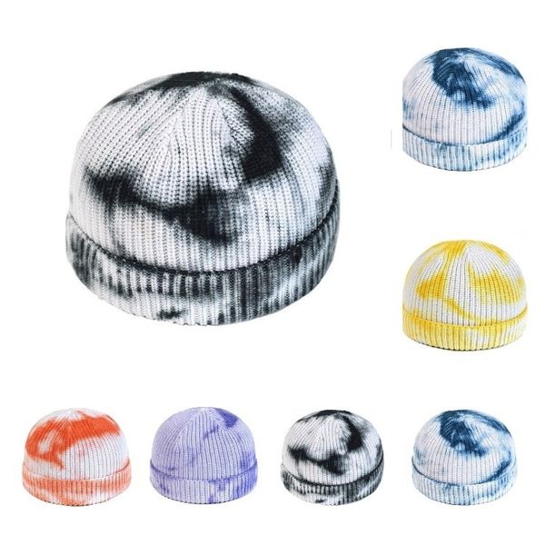 Chapeaux tricotés chauds Tie Dyed Hat Crochet Caps Fashion Round Ear Muff Skull Cap Gradient Color Warm Party Hats 6 style Beanies T2C5281-1