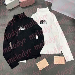 Vrouwen Gebreid Dieptepunt Shirt Herfst Winter Hoge Hals Knits Tops Strakke Truien Letter Print Slanke Lange Mouw Tees Trui