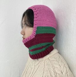 Frauen Gestrickte Farblich Passende Sturmhaube Winter Unisex Männer Warme Gehörschutz Schal Wolle Pullover Snood Hut Kragen Motorhaube 240103