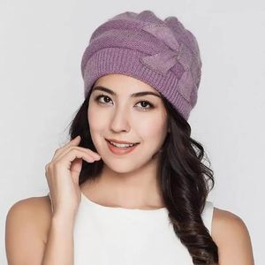 Femmes tricotées chapeaux hiver épaissir Double couche élégant décontracté lapin cheveux mélange femmes chapeau femme bonnets M1527 231229
