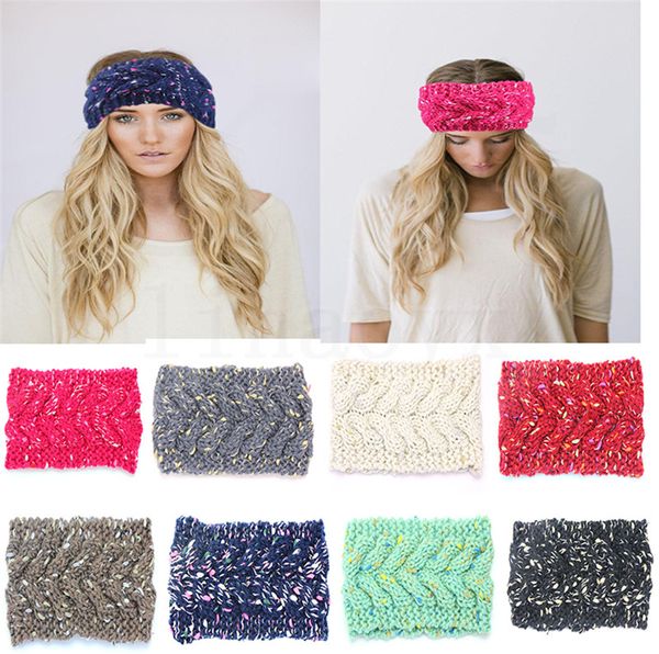 Femmes tricoté bandeau Stretch hiver épais chaud Crochet bandes de cheveux pour adulte dame croix mode Turban cheveux accessoires DA041