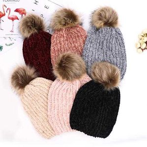 Femmes tricoté doux casquette de balle filles hiver fourrure Pom Bobble chapeau extérieur chaud Crochet Ski casquette mode rue danse bonnet chapeau