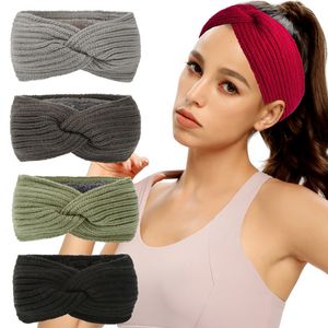 Femmes Tricoté Épais Bandeau Hiver Chaud En Peluche Tricoté Croix Bandeau Multicolore